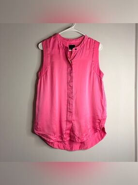 100% Silk Banana Republic Sleeveless Bright Pink Button Up Tunic Tank Top Small